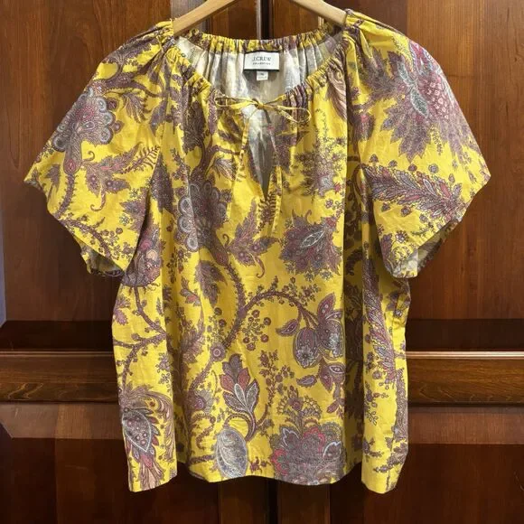 J. Crew Collection Tie-Neck Cotton Poplin Top in Ratti Golden Paisley XL - Picture 3 of 13